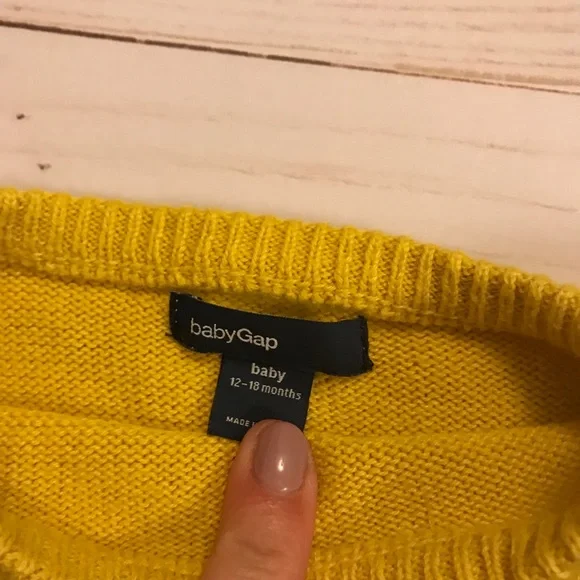 ❤️ 3/$25 Baby GAP Sweater Dress Yellow Navy & White | 12-18mo - Picture 2 of 2